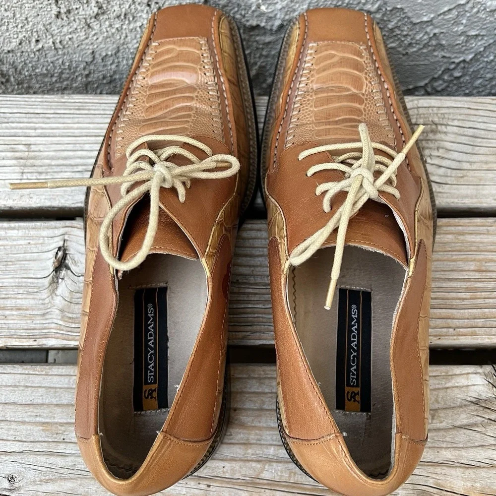 Stacy Adams Dress Shoes Men Size 11 Brown Crocodile Leather Oxford Gators